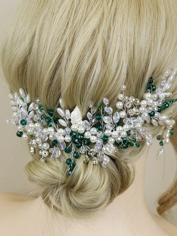 Emerald Bohemian Pearls Hairpiece
