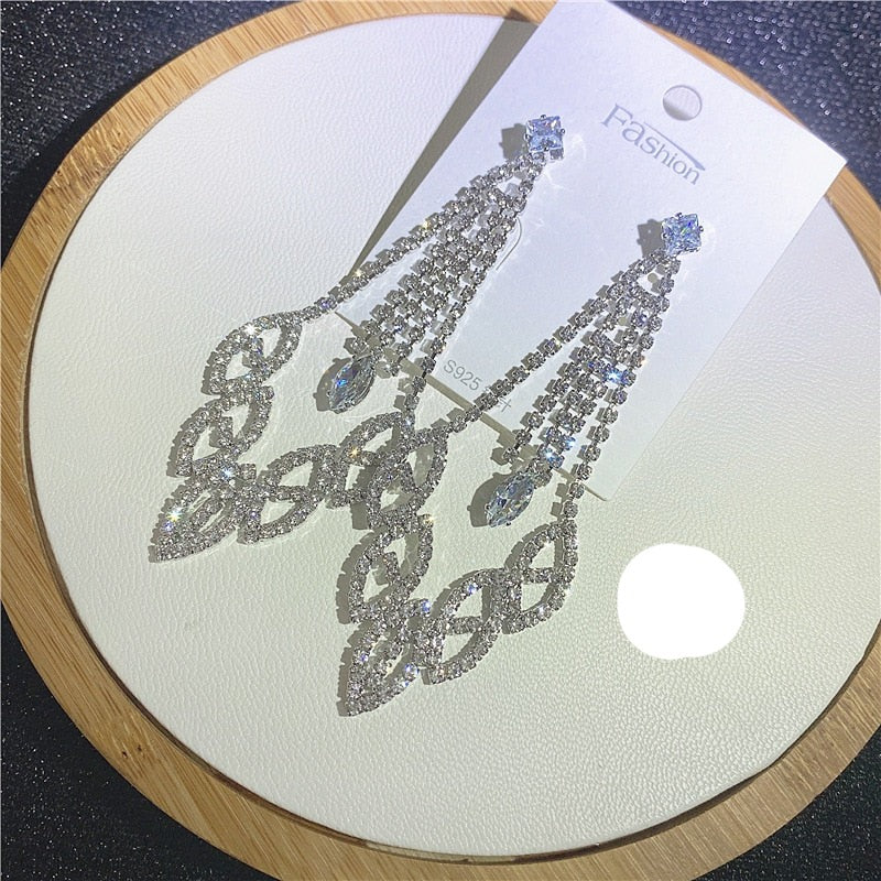 Full Crystal Long Tassel Earrings