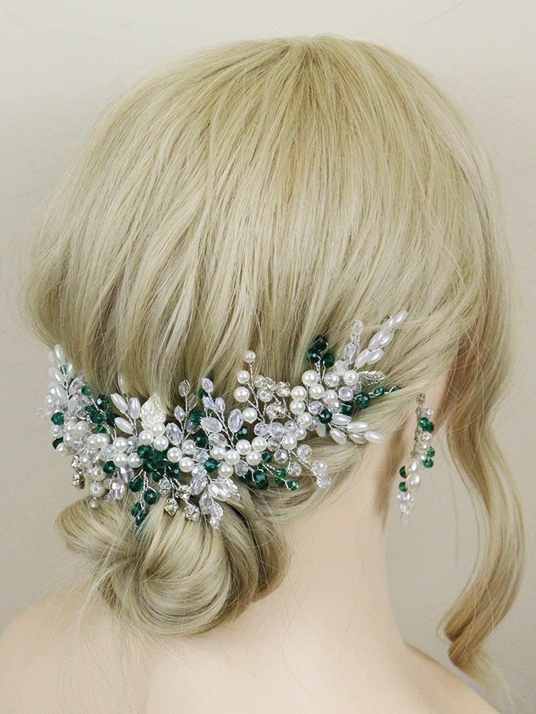 Emerald Bohemian Pearls Hairpiece