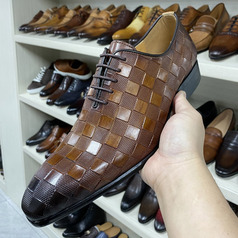 Plaid Print Lace-Up Men Shoes