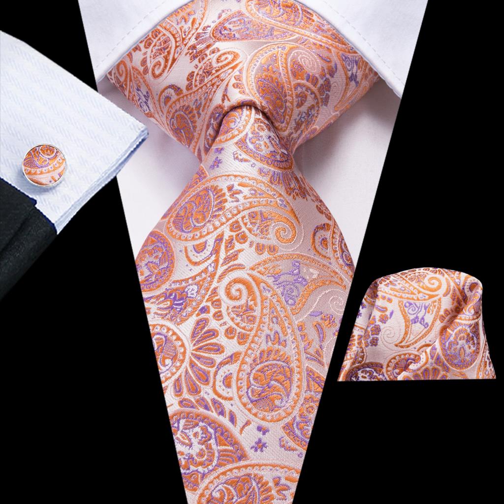 Orange Silk Plaid Tie Set