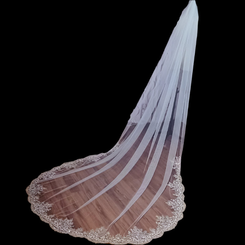 Sequins Beaded Pearl Bridal Wedding Veil white
