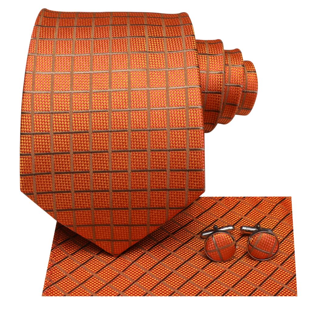 Orange Silk Plaid Tie Set