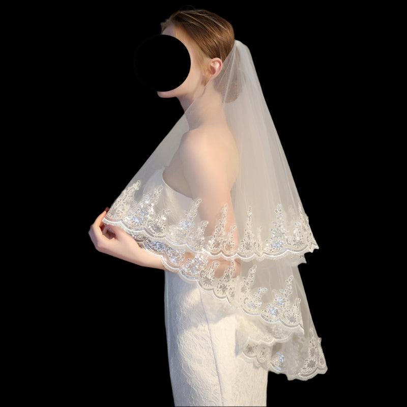 Two-Layer Short Wedding Bridal Veil side view