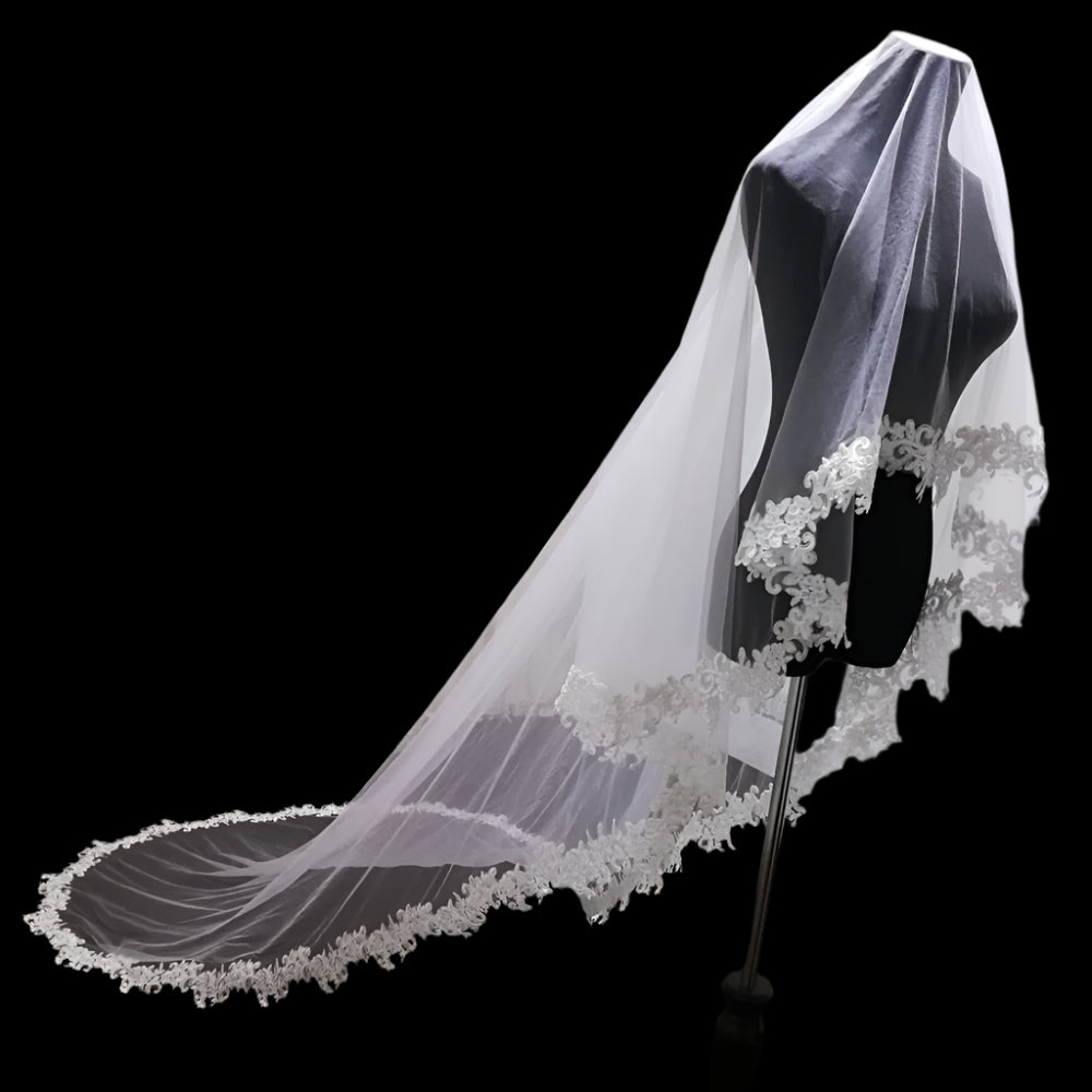 Wedding Bridal Cover Veil Applique Edge side front