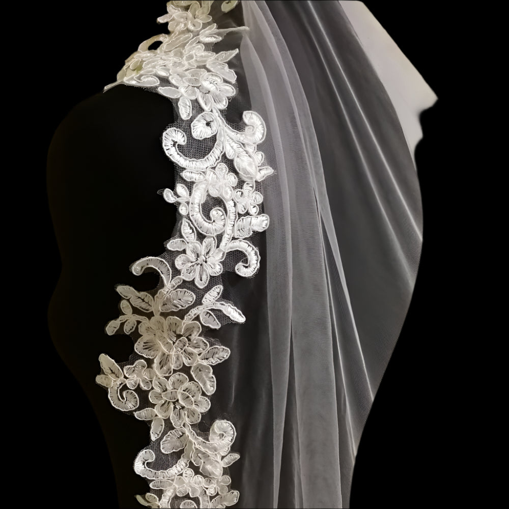 Wedding Bridal Cover Veil Applique Edge Lace
