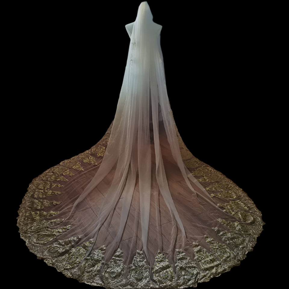Wedding Lace Trim Luxury Bridal Veil gold