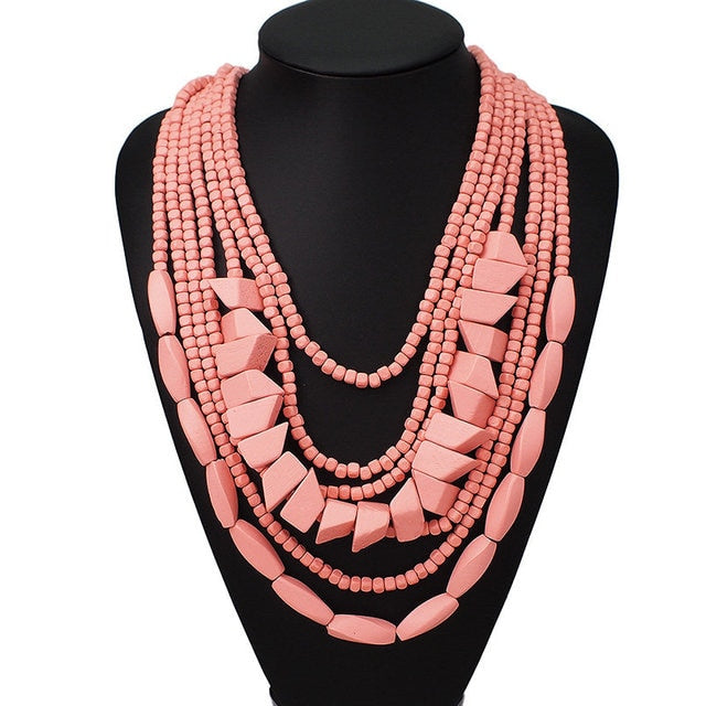 Bohemian Multilayer Wood Bead Necklaces