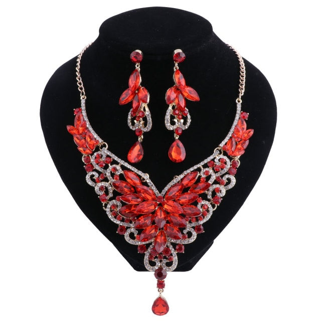 Luxury Color Crystal Necklace Earrings