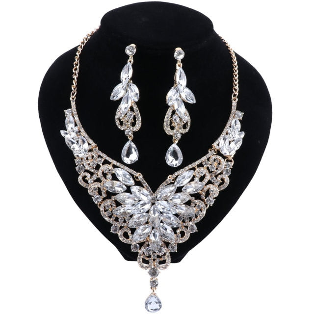 Luxury Color Crystal Necklace Earrings