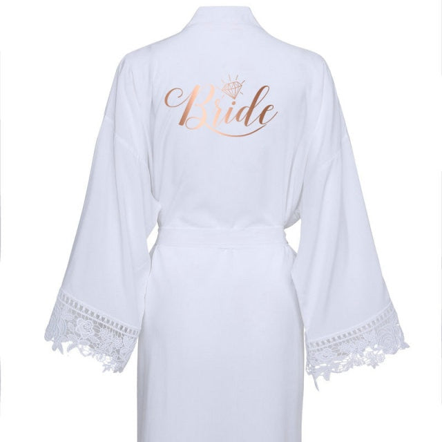 Bride Bridesmaid Robes with Lace Trim