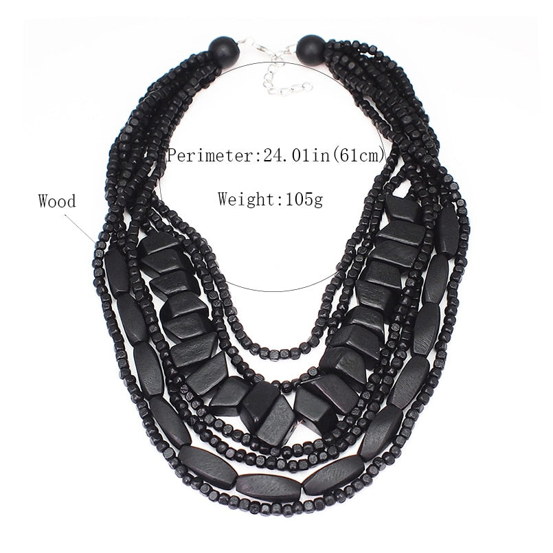 Bohemian Multilayer Wood Bead Necklaces