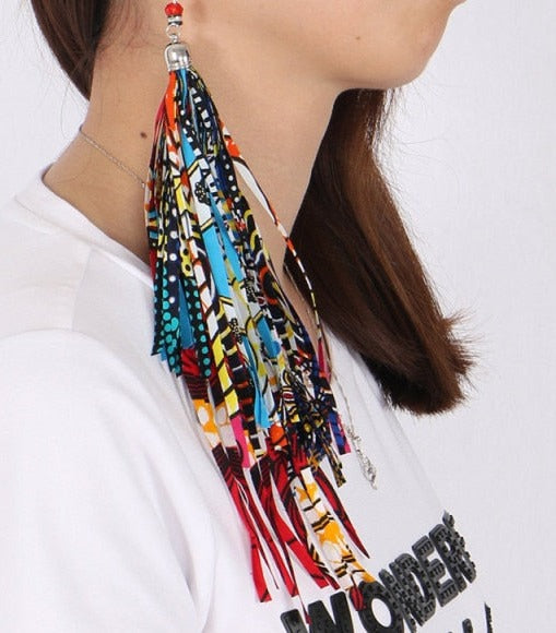 Fabric Handmade Earrings With Tassel