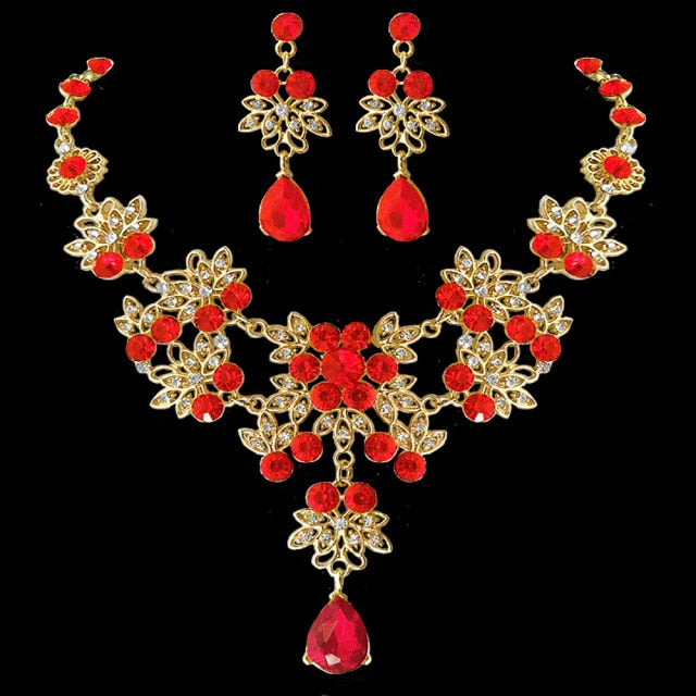 Gold Green Red Blue Crystal Jewelry Set