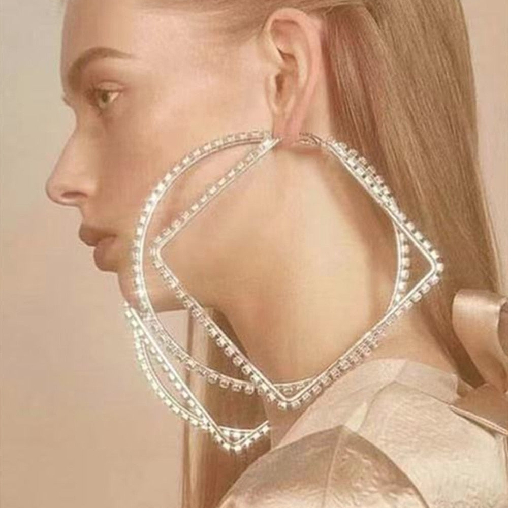 Luxury Crystal Oversized Large Circle Rectangular Earrings