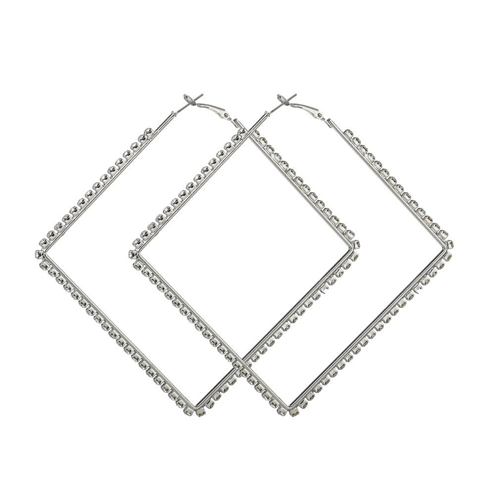 Luxury Crystal Oversized Large Circle Rectangular Earrings