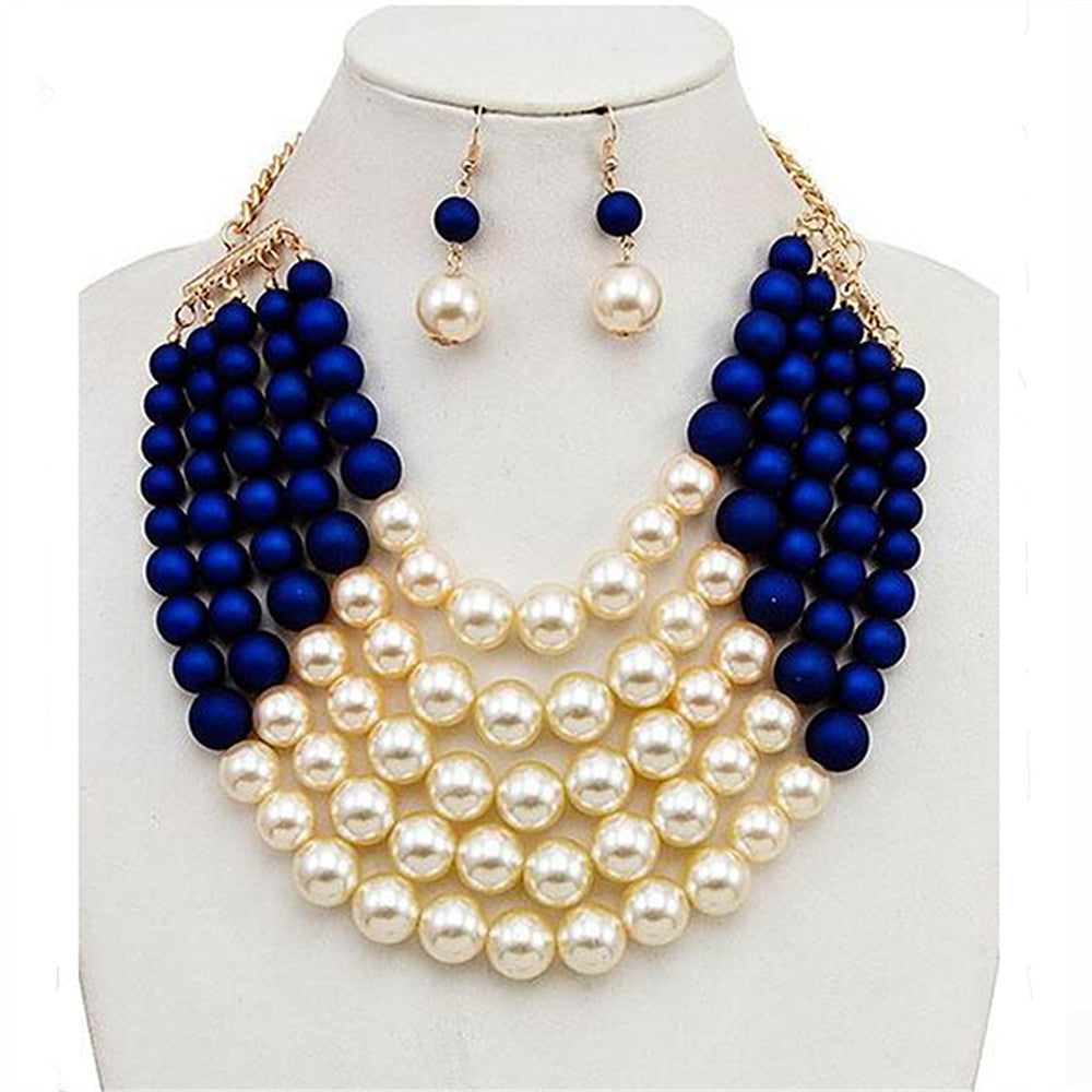 Blue Beads Pearl Choker