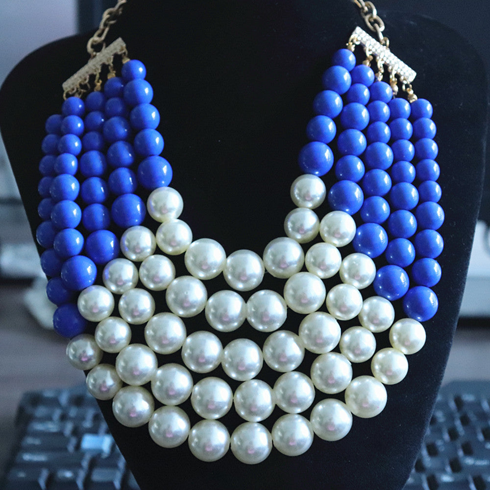 Blue Beads Pearl Choker