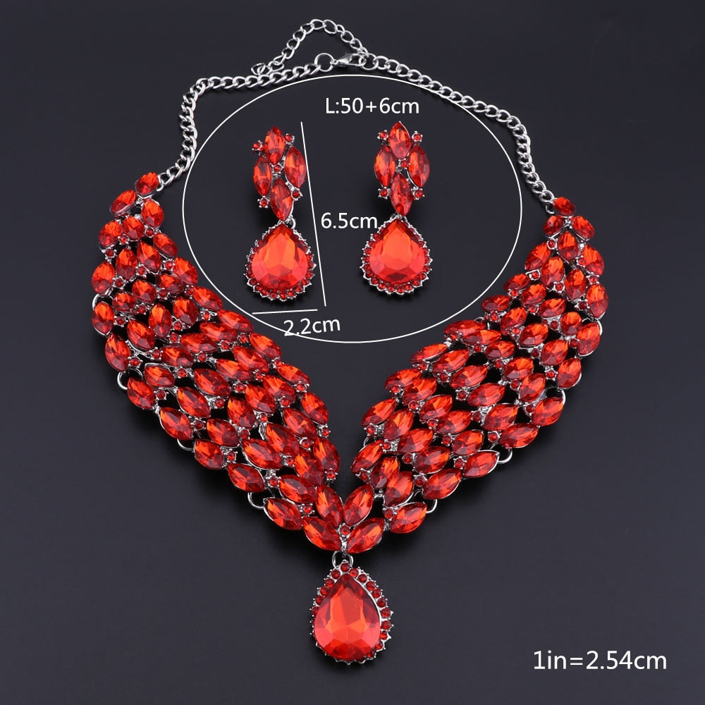 Crystal Statement Necklace Earrings Set