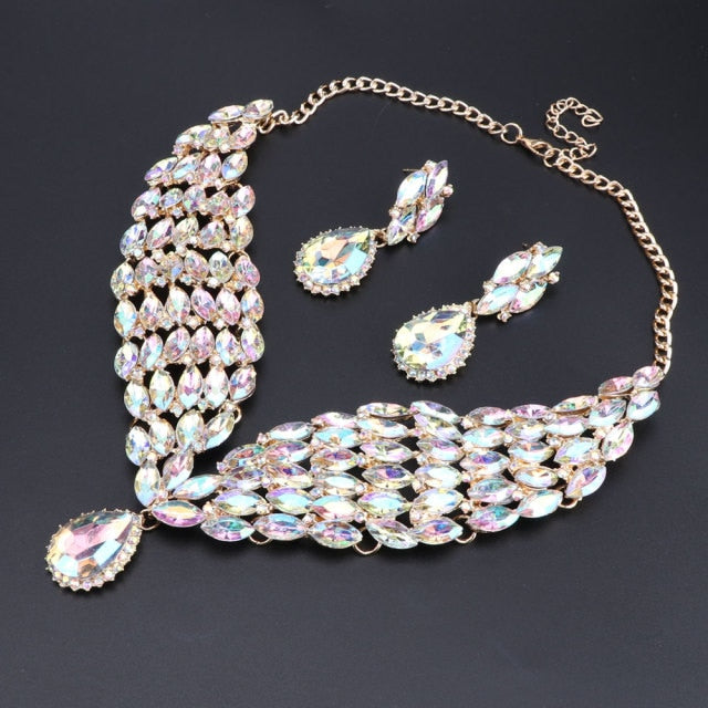 Crystal Statement Necklace Earrings Set