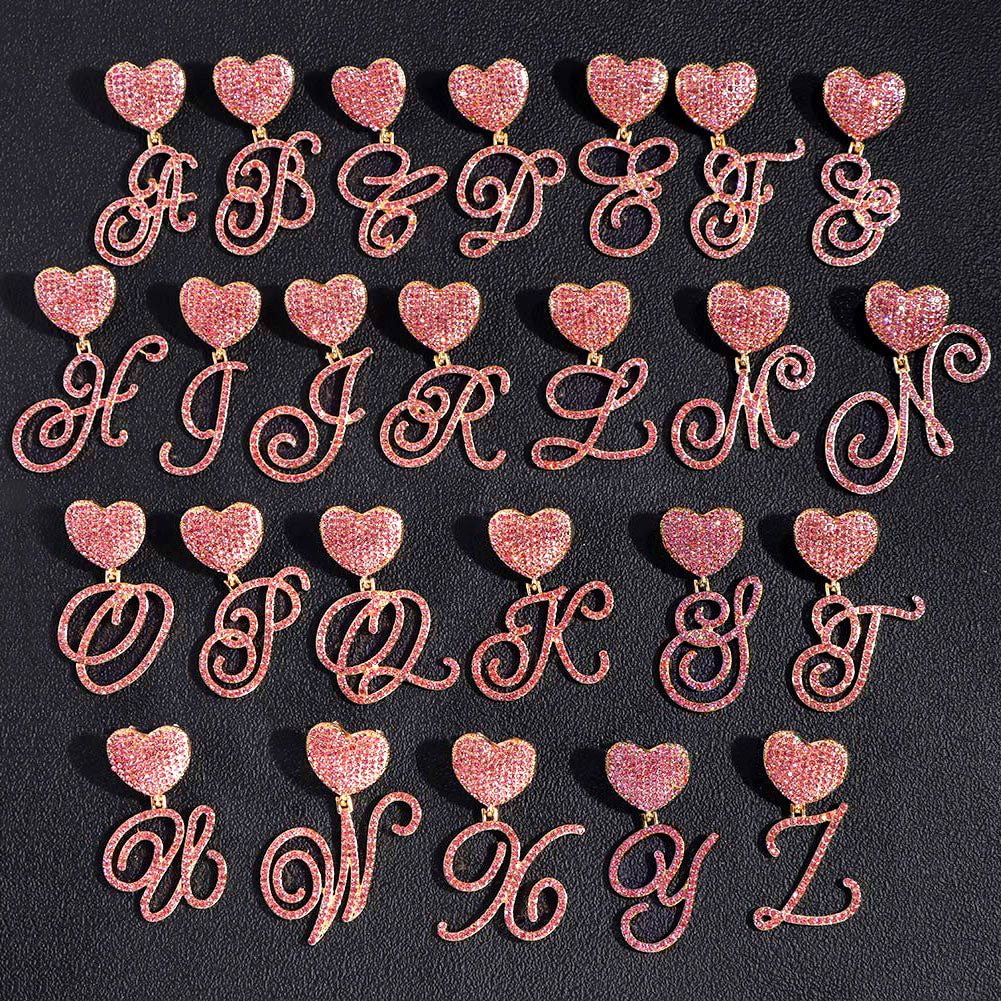 Hot Pink A-Z Initial Heart Pendant Necklace