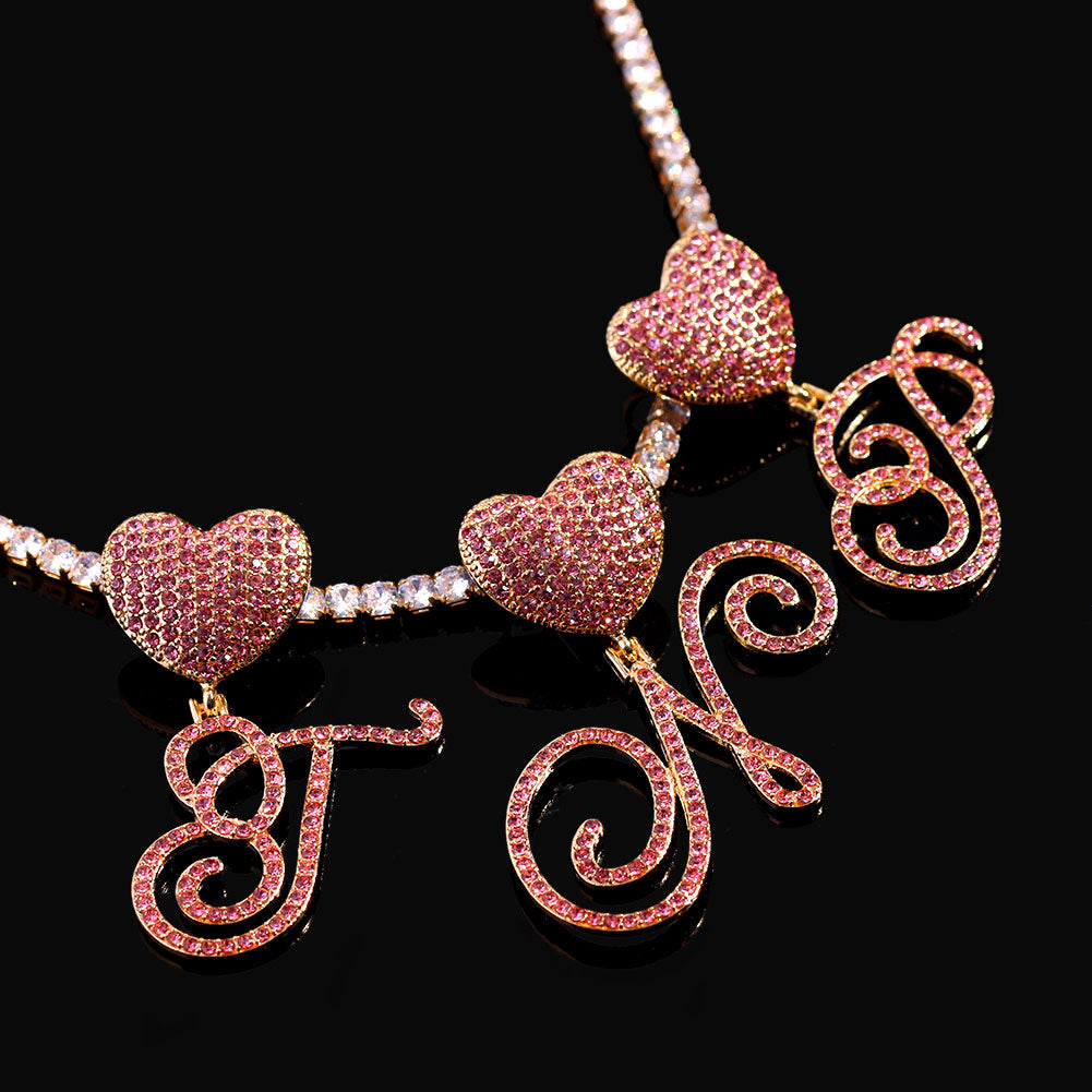 Hot Pink A-Z Initial Heart Pendant Necklace